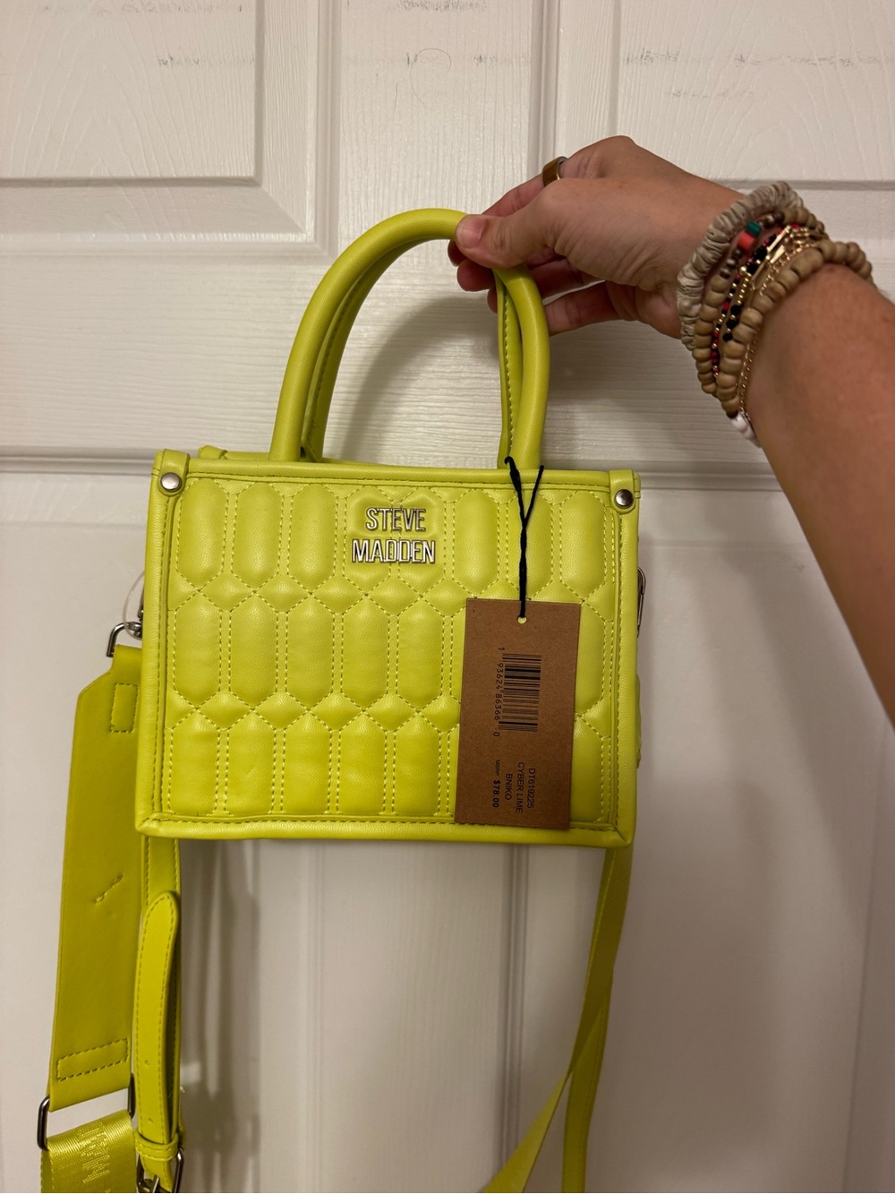 Steve Madden Neon Yellow Quilted Mini Top-Handle Removable Crossbody Strap